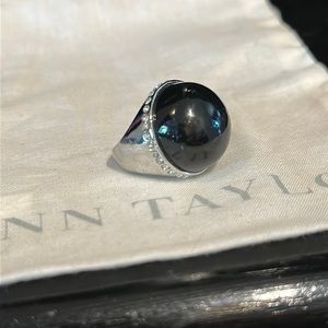 Ann Taylor Black And Pave Statement Ring Set In Silver-tone Size 7